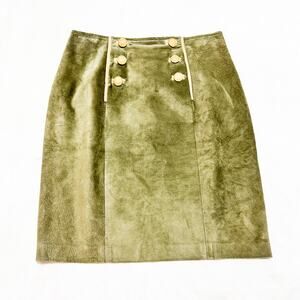 Danier Green Suede Leather Button Accent Pencil Skirt Size 8